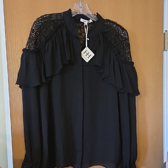 Haute Hippie Tops - Haute Hippie NWT Black Lace & Crochet Long Sleeve Blouse